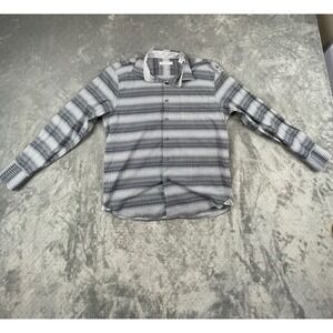 Tommy Bahama Mens Cotton Silk Blend Medium Gray White Stripe Button Down Shirt M